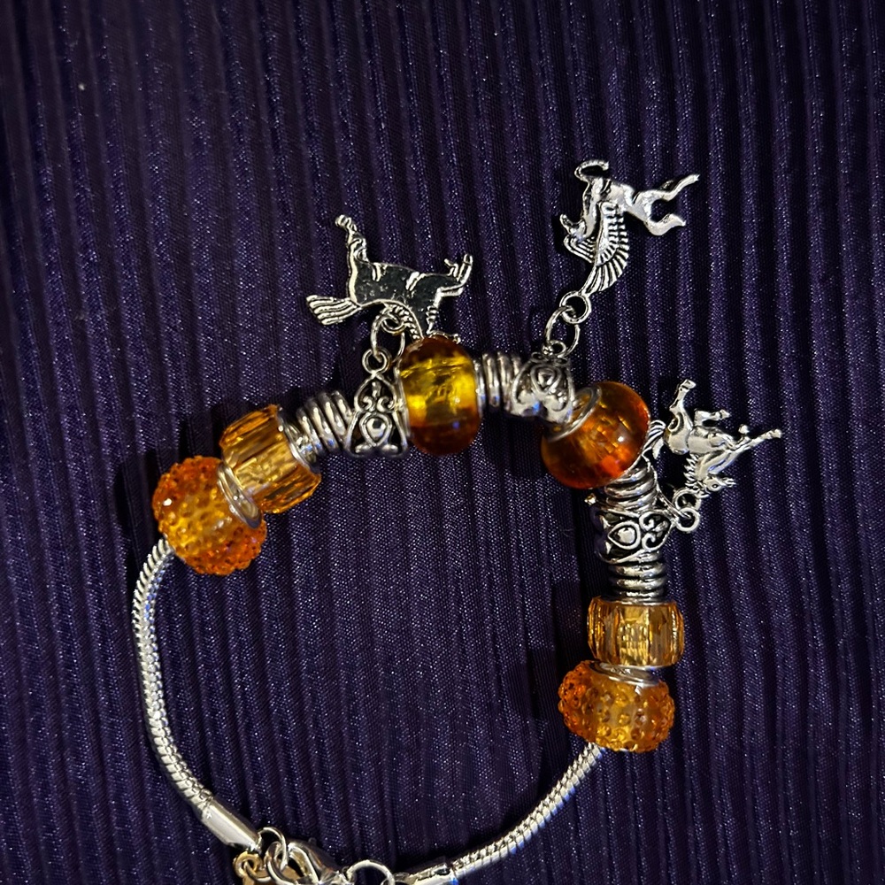 Silver and Amber Charm Bracelet